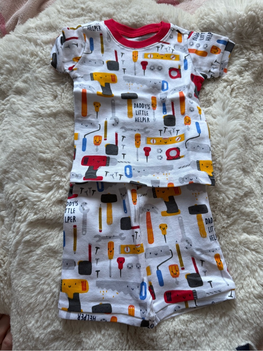 The Children's Place White Tool-Print Pajama Set with Red Trim NWOT